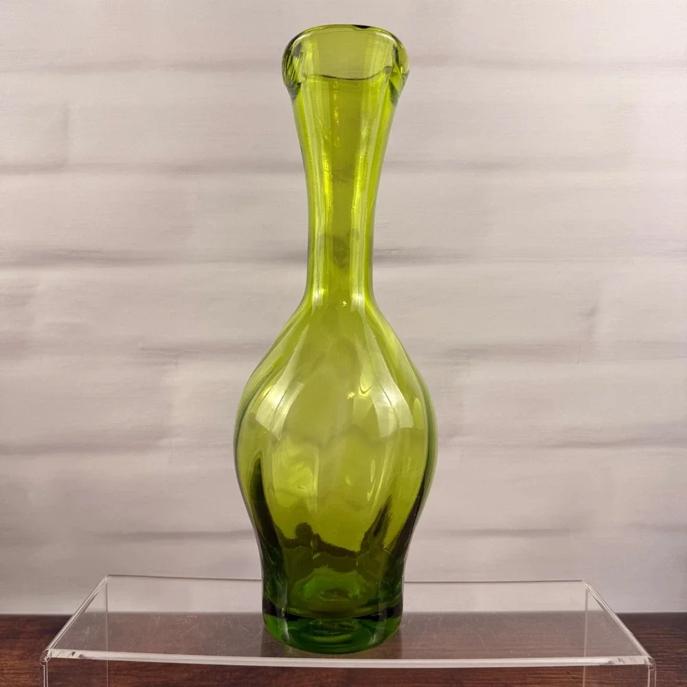 Blenko 64D Olive Green Glass Vase Joel Myers Mid Century